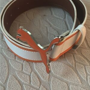 Puma Women's Leather Golf Belt with Signature Metal Puma Buckle White & Orange